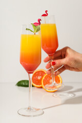 Orange cocktail, concept of fresh delicious summer citrus cocktail