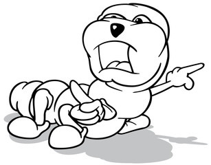 Drawing of a Caterpillar with Open Mouth and Pointing with his Finger