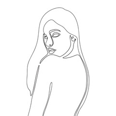 One line continuous beautiful woman. Silhouette line art illustration in vector. Hand drawn single line.