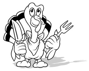 Drawing of a Turkey Holding Cutlery