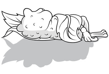 Drawing of a Sleeping Frog Wrapped in a Leaf