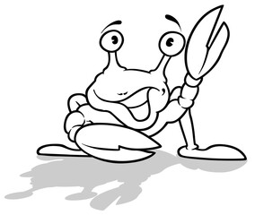 Drawing of a Smiling Crab with a Raised Claw