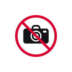 No camera prohibited sign, forbidden modern round sticker, vector illustration.
