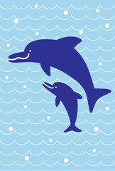 飛び跳ねるイルカの親子のポストカード
