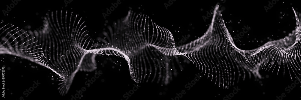 Poster futuristic dynamic swirling digital wave. abstract nanotechnology flow. science background concept. 