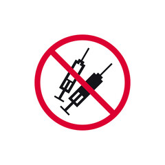 No drugs prohibited sign, forbidden modern round sticker, vector illustration.