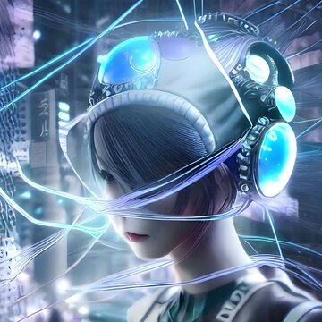 Anime, manga digitale, computer, tecnologia, network, scienza, futuro, illustrazione, design, cyberspazio 