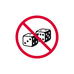 No dice prohibited sign, forbidden modern round sticker, vector illustration.