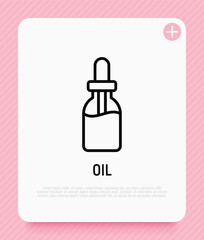 Dropper: bottle with pipette thin line icon. Beauty essence, serum or essential oil. Modern vector illustration for beauty shop.