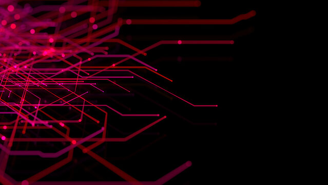 Red and Pink Digital Lines form a Futuristic Technical Mesh. Connectivity Concept.