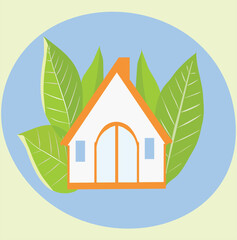 Echo house icon with leaves vector art
