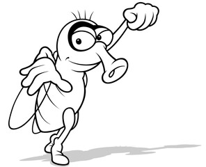 Drawing of a Funny Housefly with a Raised Fist