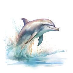 Watercolor Dolphin Animal Illustration Isolated on White Background. Generative AI