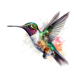 Watercolor Hummingbird Animal Illustration Isolated on White Background.