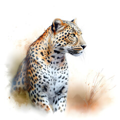 Watercolor Leopard Animal Illustration Isolated on White Background.