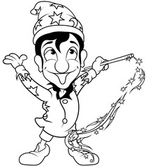 Drawing of a Magician with a Magic Wand