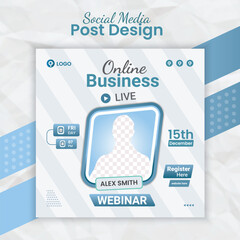 Digital marketing online business live streaming webinar and corporate conference social media post banner template for marketing agency flyer with creative layout style and business post card vector