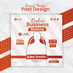 Digital marketing online business live streaming webinar and corporate conference social media post banner template for marketing agency flyer with creative layout style and business post card vector