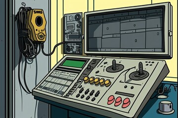 complex control panel with various buttons and knobs for controlling a machine or system. Generative AI