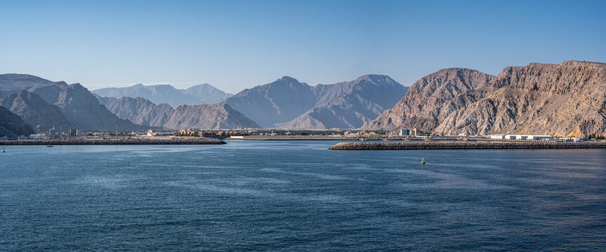 Khasab, Oman - April 4, 2023: Khasab is city and local capital of Musandam Governorate which is an exclave of Oman bordering United Arab Emirates by Strait of Hormuz