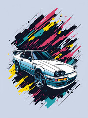 Naklejka premium Retro 80s sport car cartoon. AI generated illustration