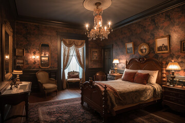 Fototapeta premium A classic bedroom with a plush king-sized bed. generative AI
