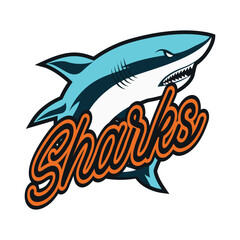 Blue sharks insignia with white background, vector illustration