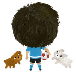 cartoon scene with boy playing running sport ball soccer football - illustration for kids