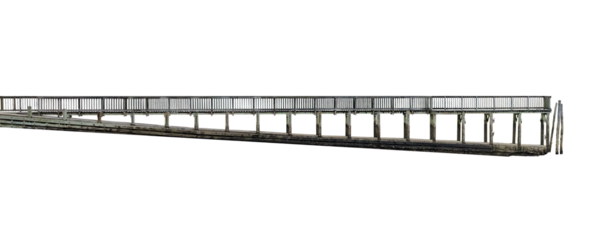 Cutout of an isolated  side view of an empty wooden jetty bridge with the transparent png
