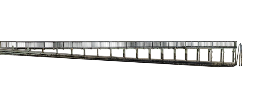 Cutout of an isolated  side view of an empty wooden jetty bridge with the transparent png
