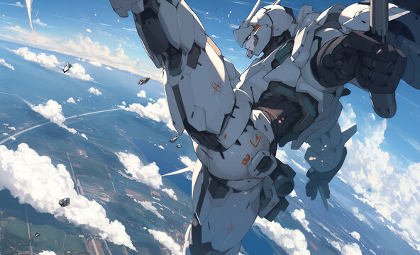 A humanoid robot performing a high kick to the sky. generative AI