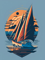 Yacht ship poster cartoon. AI generated illustration
