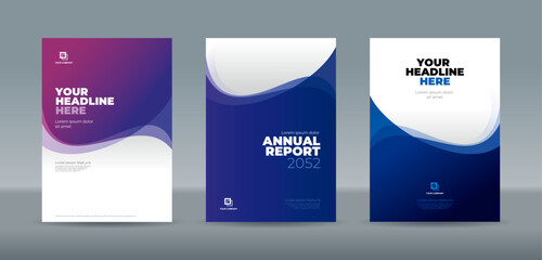 Abstract curve shape on blue purple and white color background - A4 size book cover template for annual report, magazine, booklet, proposal, portfolio, brochure, poster - obrazy, fototapety, plakaty
