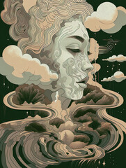 Psychedelic Waves, optical illusion, progressive alternate reality, ethereal illustration, dreamy contrasts, psychological pressure, surreal art, emotions, manipulation