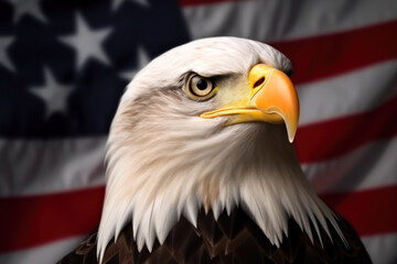 American eagle on the USA flag. Patriotic image. Generative AI