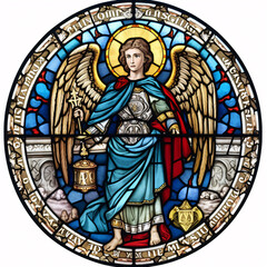 Fototapeta na wymiar St. Michael the Archangel Illustration. Archangle Saint Michael. Generative Ai. Protection and Defense Symbol. Stained Glass.