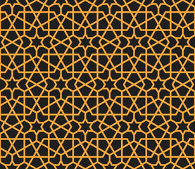 Mashrabiya pattern or arabesque Arabic ornament, vector seamless background. Mashrabiya or Arab Muslim geometric mosaic motif, Arabian Islamic or Turkish arabesque pattern or wall tile mesh ornament