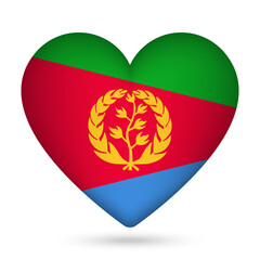 Eritrea flag in heart shape. Vector illustration.