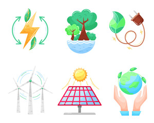 Eco icons set. Ecological icon. Green energy. Solar panels. Flat style. Green energy. Clean planet.