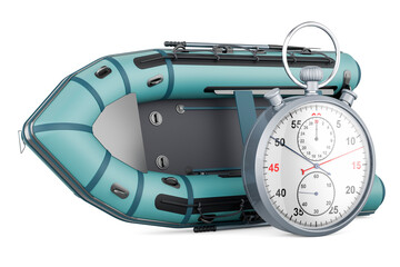 Inflatable boat with stopwatch, 3D rendering