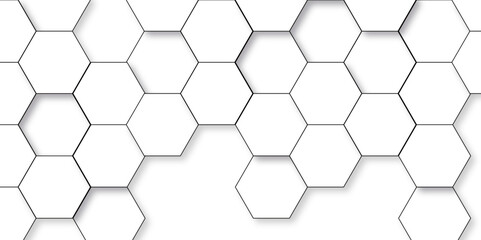 Abstract white background with hexagonal shapes and Surface polygonal pattern with glowing hexagons background. hexagon concept design abstract technology background.