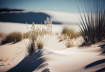 White sand dunes on the sunny sea coast. Generative AI