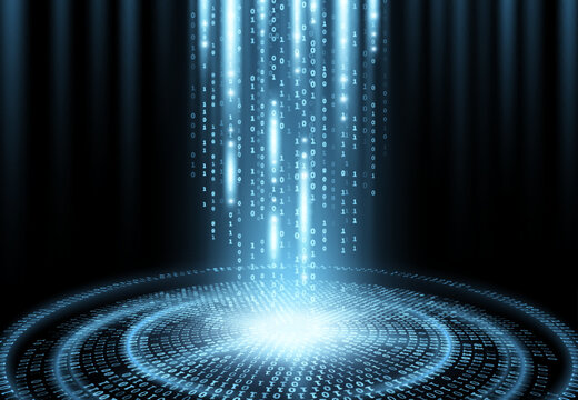 Data center, big data wave or cloud information storage technology, vector background. Big data flow of binary code, digital network and data analysis cloud, cyber science and internet information