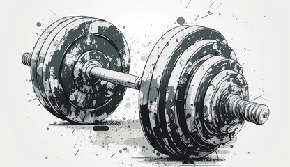 Generative AI. Barbell in ink and pencil drawing style. Graffiti abstract gym motivational. Graphic Art Illustration