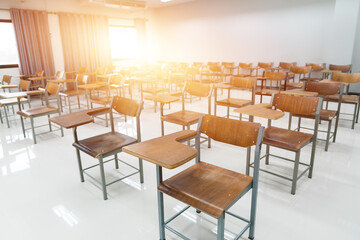 Fototapeta na wymiar Empty modern classroom of a university without students and teachers. Education stock photo