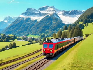 Fototapeta na wymiar Exploring the Beautiful Countryside by Passenger Train. Generative AI.