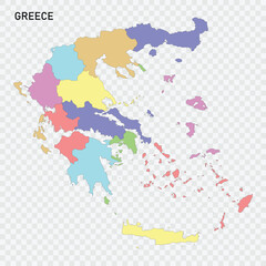 Isolated colored map of Greece