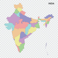 Isolated colored map of India