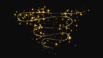 Gold glittering confetti wave and stardust