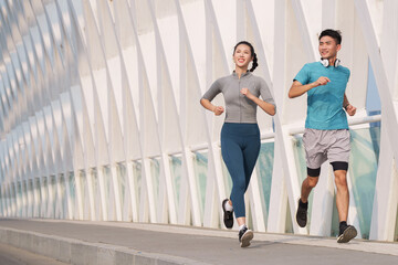 Young couples in the outdoor running